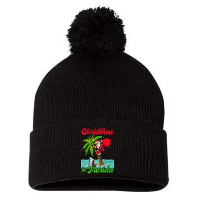Christmas Xmas Vibes Florida Vacation Christmas In Florida Pom Pom 12in Knit Beanie