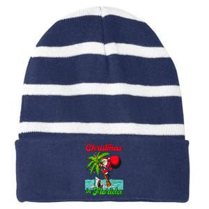 Christmas Xmas Vibes Florida Vacation Christmas In Florida Striped Beanie with Solid Band