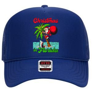 Christmas Xmas Vibes Florida Vacation Christmas In Florida High Crown Mesh Back Trucker Hat