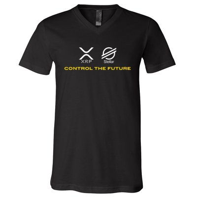 Cryptocurrency XRP XLM Coin Control The Future V-Neck T-Shirt