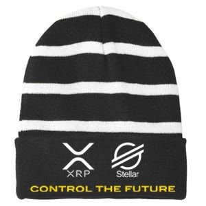 Cryptocurrency XRP XLM Coin Control The Future Striped Beanie with Solid Band