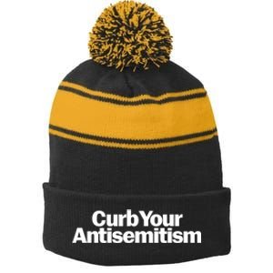 Curb Your Antisemitism Parody Stripe Pom Pom Beanie