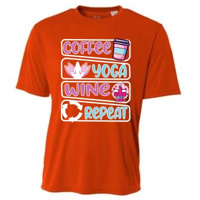 Coffee Yoga And Wine Repeat Yoga Meaningful Gift Cooling Performance Crew T-Shirt