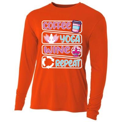 Coffee Yoga And Wine Repeat Yoga Meaningful Gift Cooling Performance Long Sleeve Crew