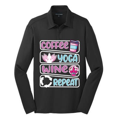 Coffee Yoga And Wine Repeat Yoga Meaningful Gift Silk Touch Performance Long Sleeve Polo