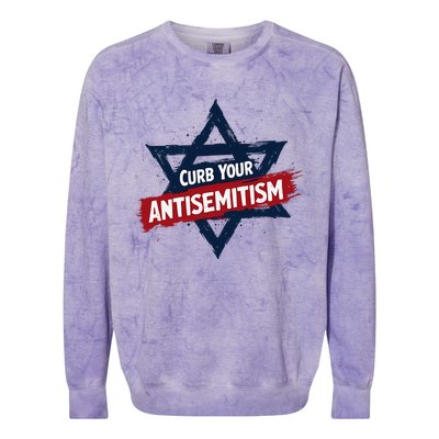 Curb Your Antisemitism Grunge Star Of David End Jew Hatred Colorblast Crewneck Sweatshirt