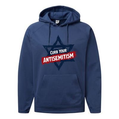 Curb Your Antisemitism Grunge Star Of David End Jew Hatred Performance Fleece Hoodie