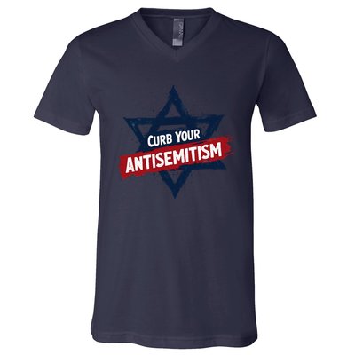 Curb Your Antisemitism Grunge Star Of David End Jew Hatred V-Neck T-Shirt