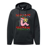 Christmas Youre A Worm With A Mustache Funny Merry Xmas Santa Claus Performance Fleece Hoodie