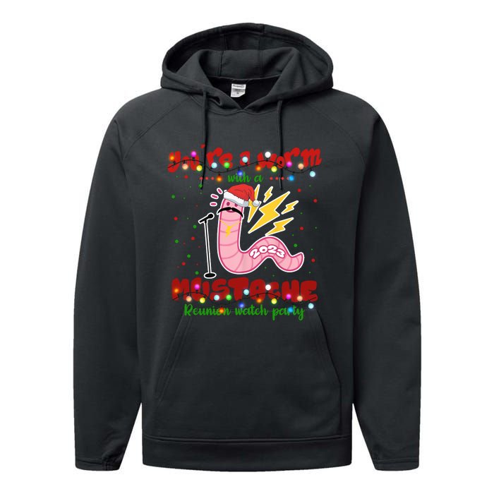 Christmas Youre A Worm With A Mustache Funny Merry Xmas Santa Claus Performance Fleece Hoodie