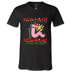 Christmas Youre A Worm With A Mustache Funny Merry Xmas Santa Claus V-Neck T-Shirt