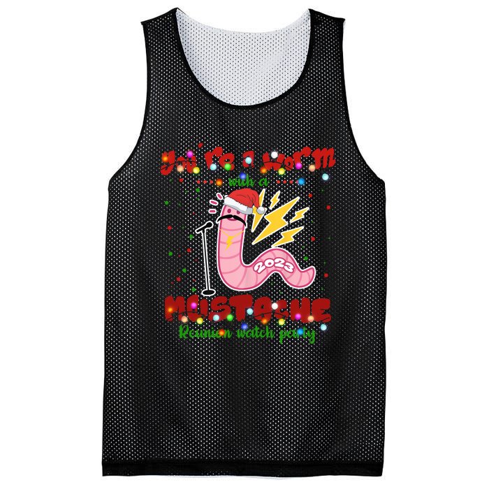 Christmas Youre A Worm With A Mustache Funny Merry Xmas Santa Claus Mesh Reversible Basketball Jersey Tank