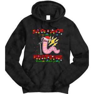 Christmas Youre A Worm With A Mustache Funny Merry Xmas Santa Claus Tie Dye Hoodie