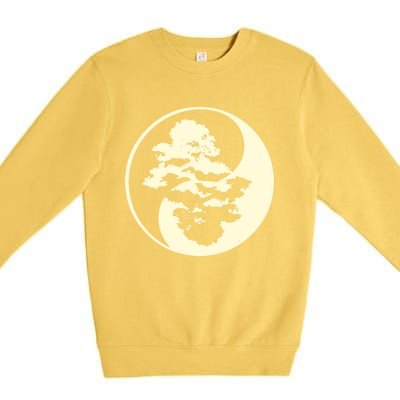 Cool Yin And Yang Circle With Trees Forest Harmony Yin Yang Gift Premium Crewneck Sweatshirt