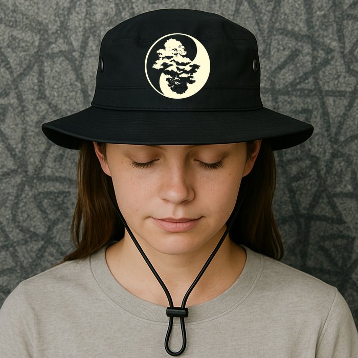 Cool Yin And Yang Circle With Trees Forest Harmony Yin Yang Gift Bucket Hat