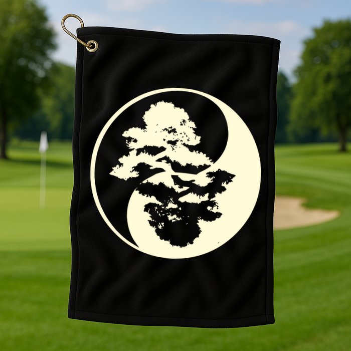 Cool Yin And Yang Circle With Trees Forest Harmony Yin Yang Gift Golf Towel