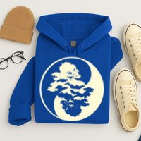 Cool Yin And Yang Circle With Trees Forest Harmony Yin Yang Gift Hoodie