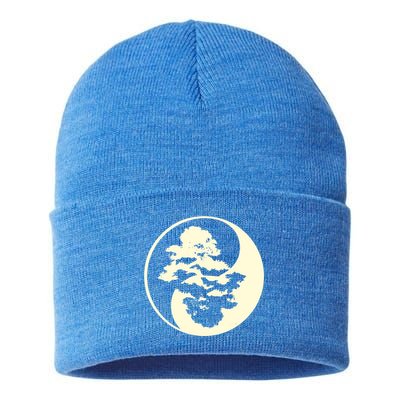 Cool Yin And Yang Circle With Trees Forest Harmony Yin Yang Gift Sustainable Knit Beanie