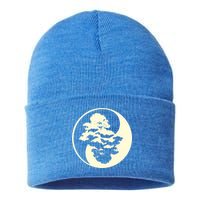 Cool Yin And Yang Circle With Trees Forest Harmony Yin Yang Gift Sustainable Knit Beanie