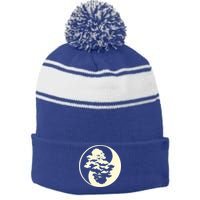Cool Yin And Yang Circle With Trees Forest Harmony Yin Yang Gift Stripe Pom Pom Beanie