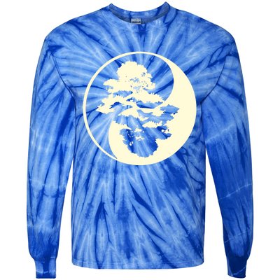 Cool Yin And Yang Circle With Trees Forest Harmony Yin Yang Gift Tie-Dye Long Sleeve Shirt