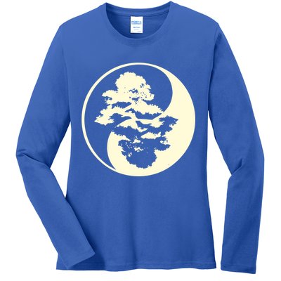 Cool Yin And Yang Circle With Trees Forest Harmony Yin Yang Gift Ladies Long Sleeve Shirt
