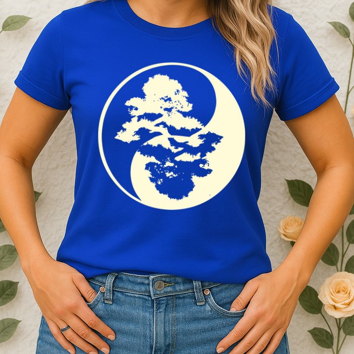 Cool Yin And Yang Circle With Trees Forest Harmony Yin Yang Gift Womens T-Shirt
