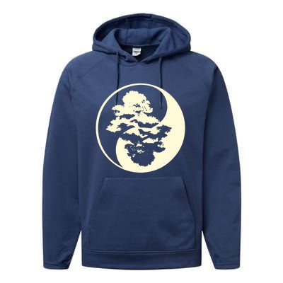 Cool Yin And Yang Circle With Trees Forest Harmony Yin Yang Gift Performance Fleece Hoodie