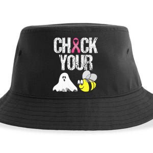 Check Your Boo Bees Funny Breast Cancer Halloween Gift Sustainable Bucket Hat