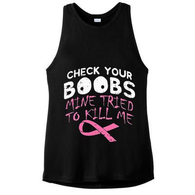 Check Your Boobs Mine Tried To Kill Me Ladies PosiCharge Tri-Blend Wicking Tank