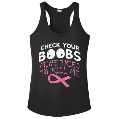 Check Your Boobs Mine Tried To Kill Me Ladies PosiCharge Competitor Racerback Tank