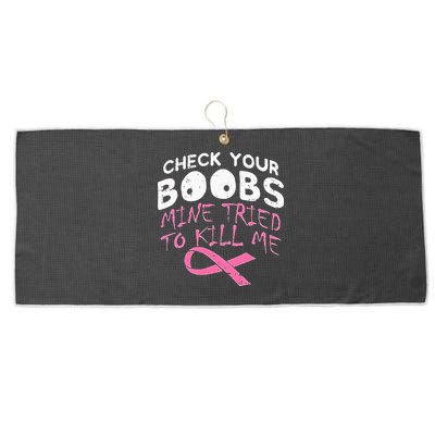 Check Your Boobs Mine Tried To Kill Me Large Microfiber Waffle Golf Towel