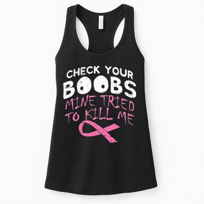 Check Your Boobs Mine Tried To Kill Me Womens Tank Top