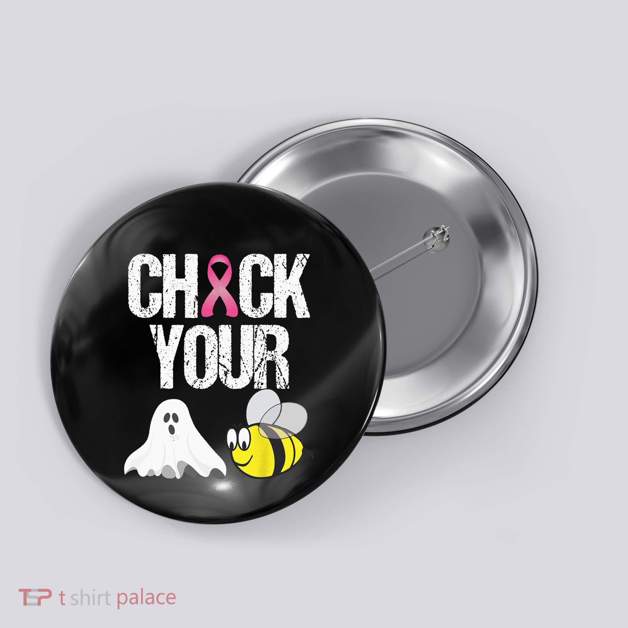 Check Your Boo Bees Funny Breast Cancer Halloween Gift Button