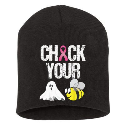 Check Your Boo Bees Funny Breast Cancer Halloween Gift Short Acrylic Beanie