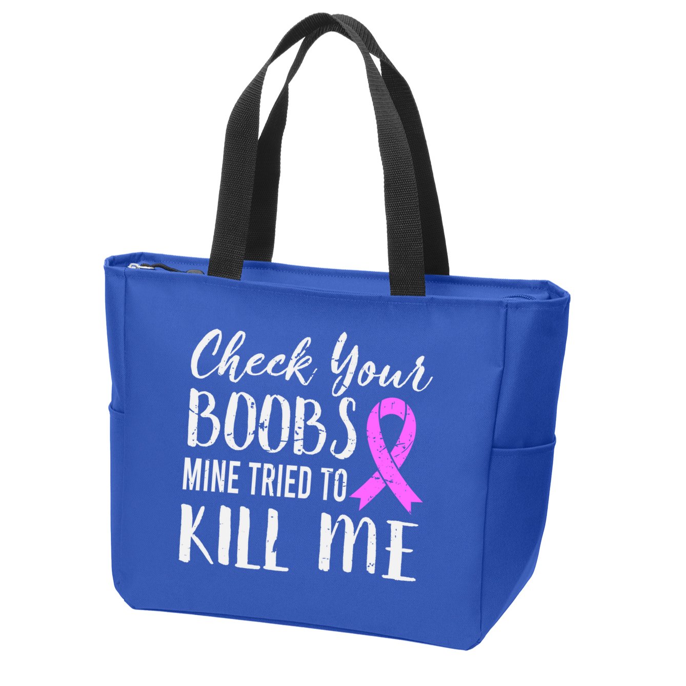 Check Your Boobs Mine Tried To Kill Me Breast Cancer Gift Zip Tote Bag