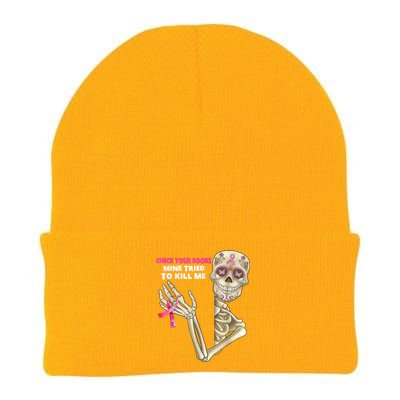 Check Your Boobs Skeleton Hand Breast Cancer Awareness Gifts Knit Cap Winter Beanie