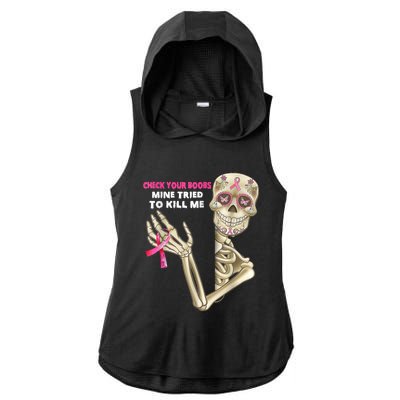 Check Your Boobs Skeleton Hand Breast Cancer Awareness Gifts Ladies PosiCharge Tri-Blend Wicking Draft Hoodie Tank