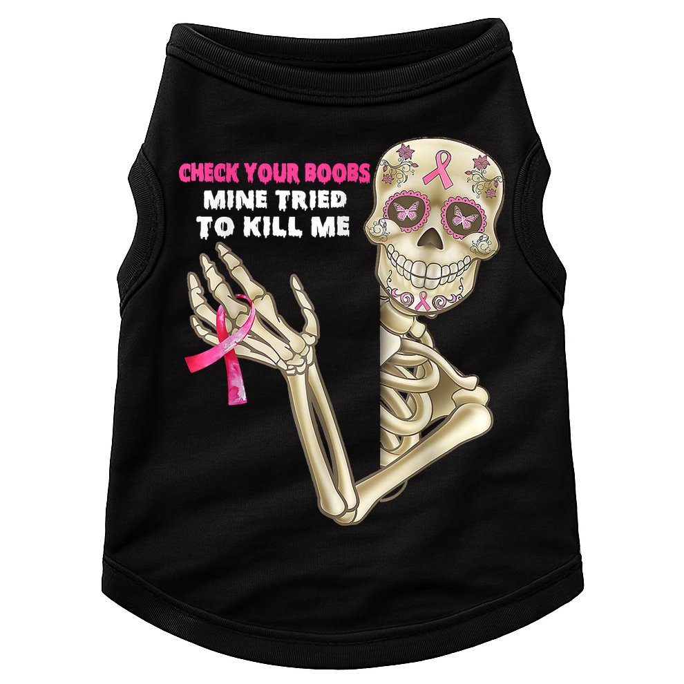 Check Your Boobs Skeleton Hand Breast Cancer Awareness Gifts Doggie Tank