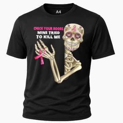 Check Your Boobs Skeleton Hand Breast Cancer Awareness Gifts Performance Shirt