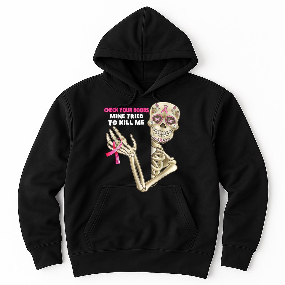 Check Your Boobs Skeleton Hand Breast Cancer Awareness Gifts Hoodie