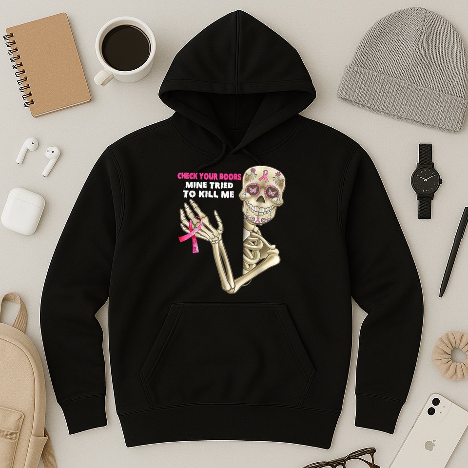 Check Your Boobs Skeleton Hand Breast Cancer Awareness Gifts Hoodie