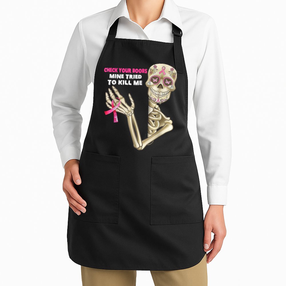 Check Your Boobs Skeleton Hand Breast Cancer Awareness Gifts Apron