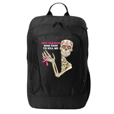 Check Your Boobs Skeleton Hand Breast Cancer Awareness Gifts City Backpack