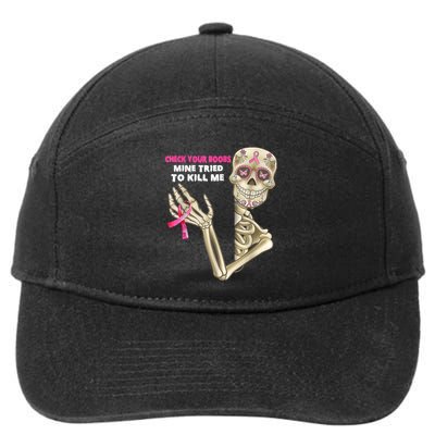 Check Your Boobs Skeleton Hand Breast Cancer Awareness Gifts 7-Panel Snapback Hat