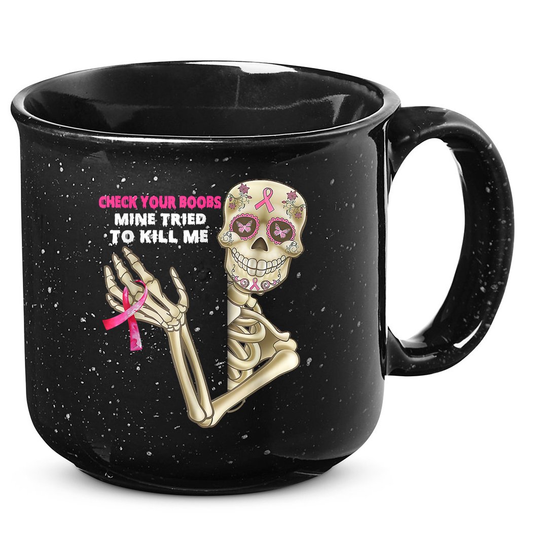 Check Your Boobs Skeleton Hand Breast Cancer Awareness Gifts 15oz Campfire Ceramic Mug