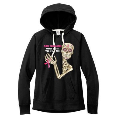 Check Your Boobs Skeleton Hand Breast Cancer Awareness Gifts Women's Fleece Hoodie