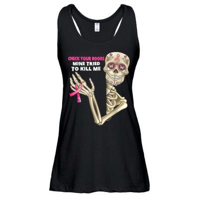 Check Your Boobs Skeleton Hand Breast Cancer Awareness Gifts Ladies Essential Flowy Tank