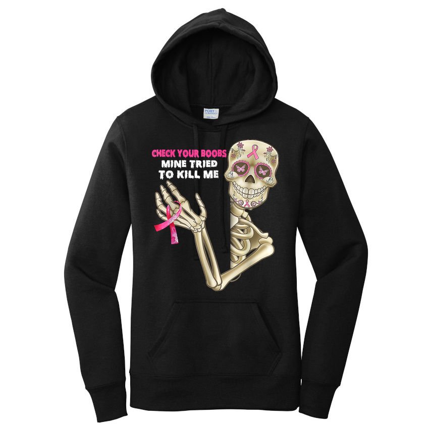Check Your Boobs Skeleton Hand Breast Cancer Awareness Gifts Women's Pullover Hoodie