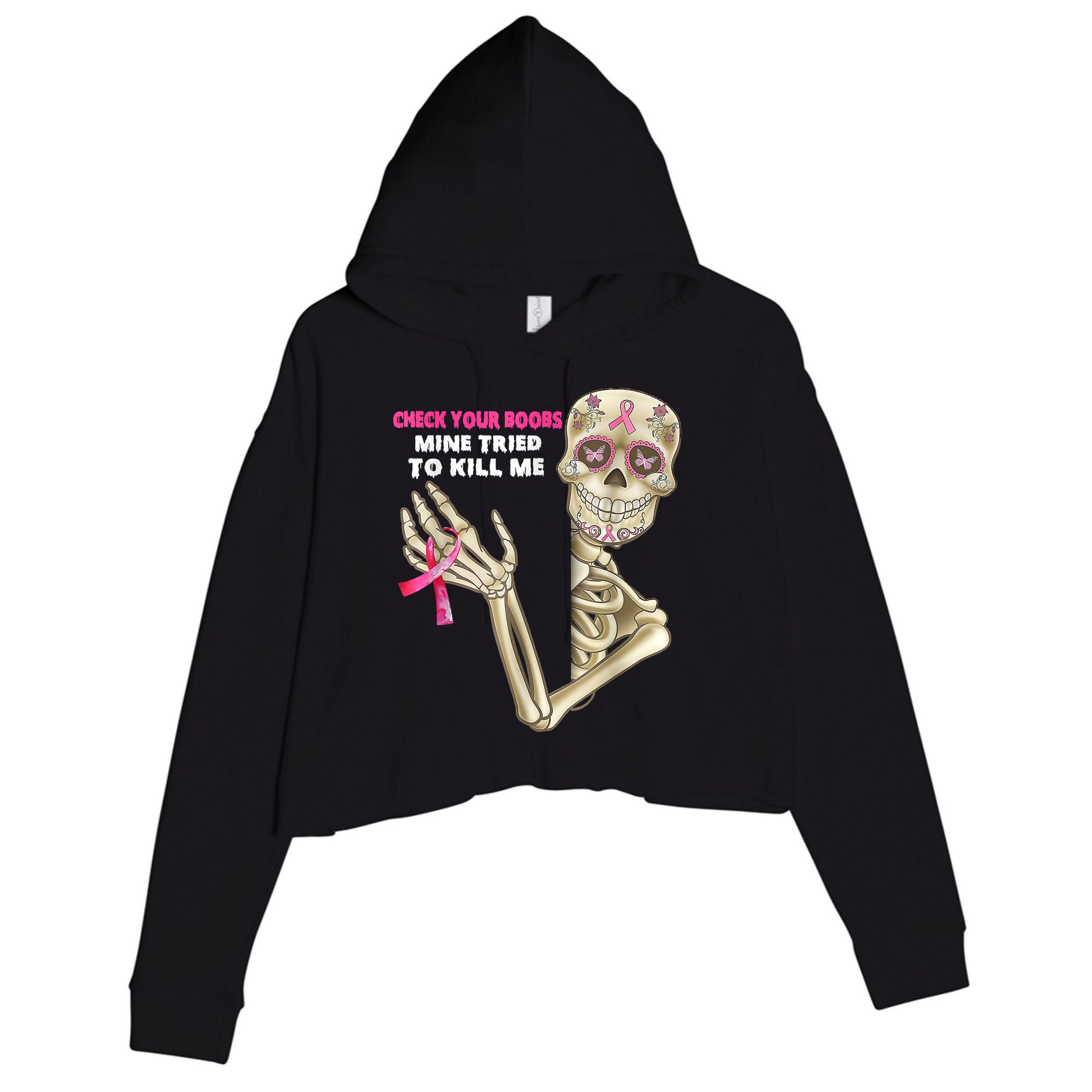 Check Your Boobs Skeleton Hand Breast Cancer Awareness Gifts Crop Fleece Hoodie